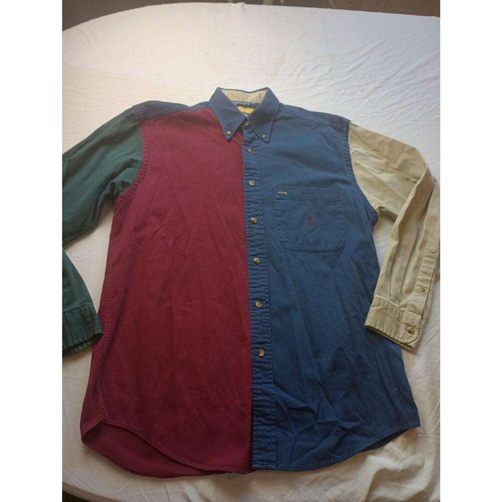 Vtg 90s Nautica Color Block Button Up Shirt Long sleeve Preppy Medium